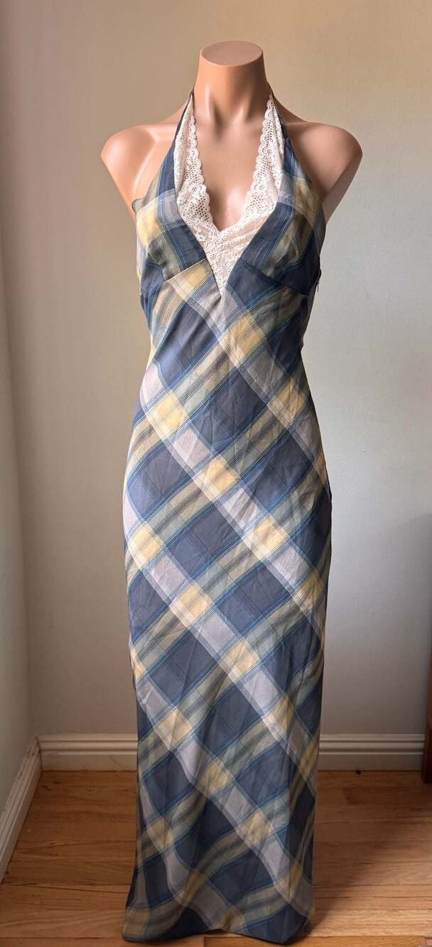 Lioness “Shoreline Maxi Dress” in Blue Check, size AU6/XS, Australia NWT